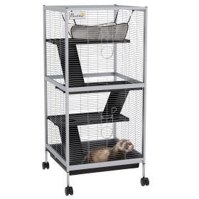 Metal Small Animal Cage Rolling Big Ferret Cage, Chinchilla Cage, Sugar Glider Cage, with Hammock & 4 Tiers, Removable Tray, White
