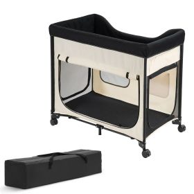 Elevated Lounge Pet Bed, Foldable Bunk Dog Bed with 600D Oxford Cloth and Dutch Velvet, Portable Raised Cot with Wheels, Side Storage Bags