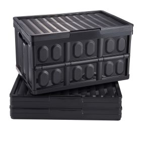 Collapsible Storage Bins with Lids, 45L 3 Packs, Folding Plastic Stackable Utility Crates with Handles, Large Heavy Duty Containers for Clothes,
